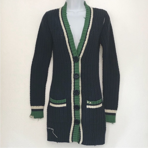 Y2K Vintage Project E Preppy Long Length Chunky Knit Cotton Cardigan Sweater - Picture 1 of 7